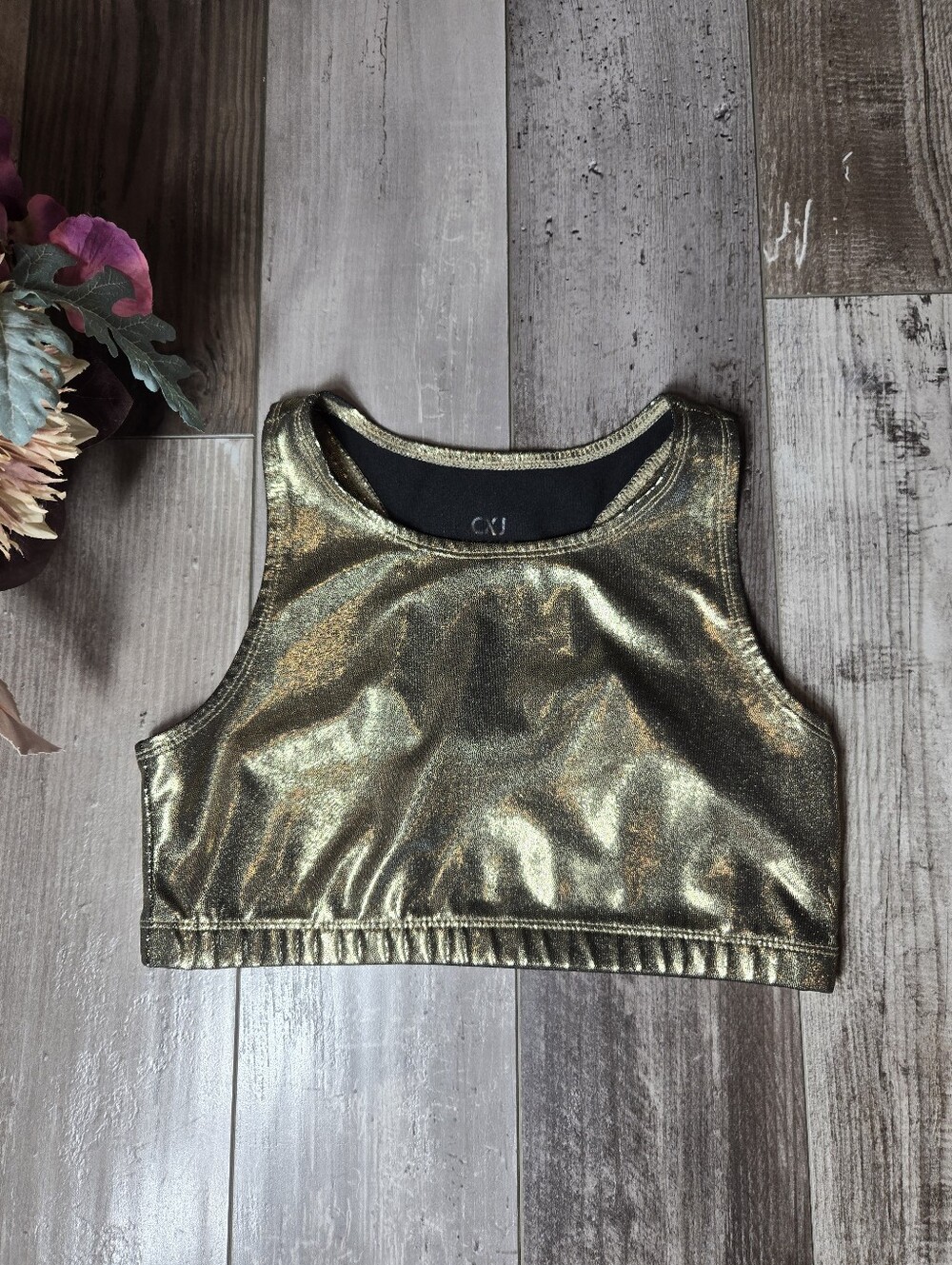 Justice Girls Metallic Cropped Gold Tank Top Size 12 NWOT